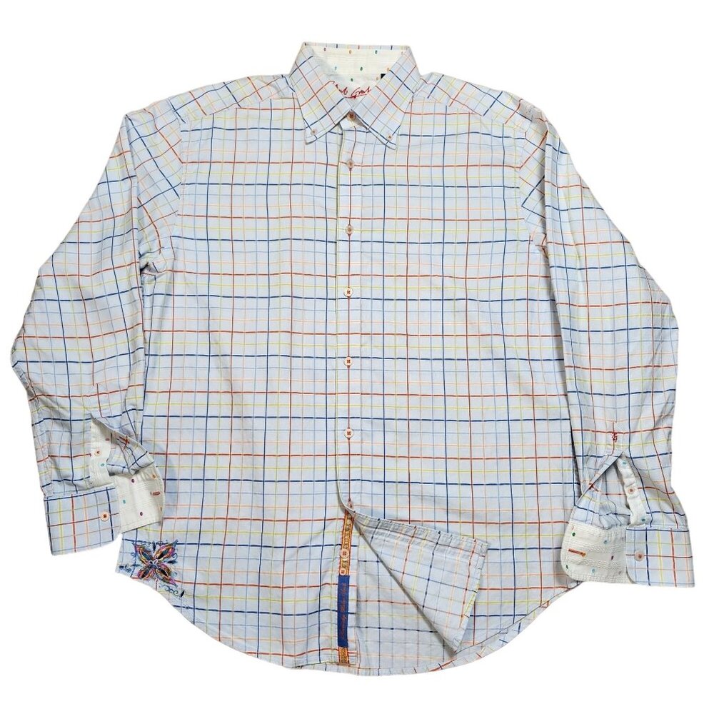 Robert Graham Mens XL Multicolor Plaid Long Sleeve Button-Down Shirt Embroidered